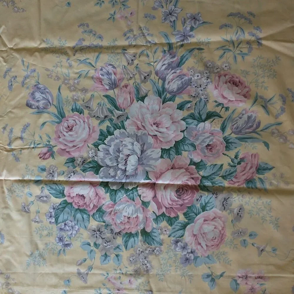Vtg Fish Tail Swag Curtains Drapes Yellow Floral French Country Lined
